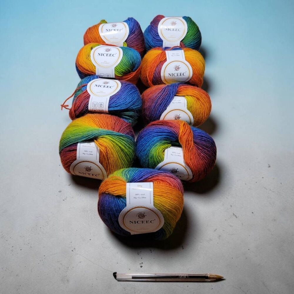 NICEEC Bundle of 9 Rainbow Wool Skeins